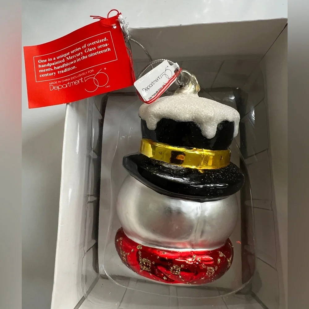 Mercury Glass Snowman Head Christmas Ornament Department 56 Oversized New in box